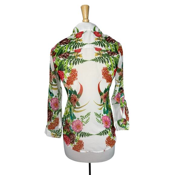 ALBERTO MAKALI English Rose Garden Sheer Button Up Blouse Size Small Womens - Picture 3 of 10